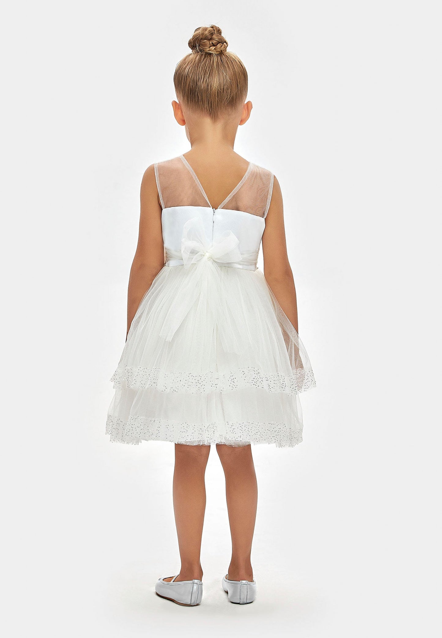 Girl Sleeveless Tulle Solid Color A - Line 1 - 5 Ages Special Occasion Dress White - Unit Price: 22$