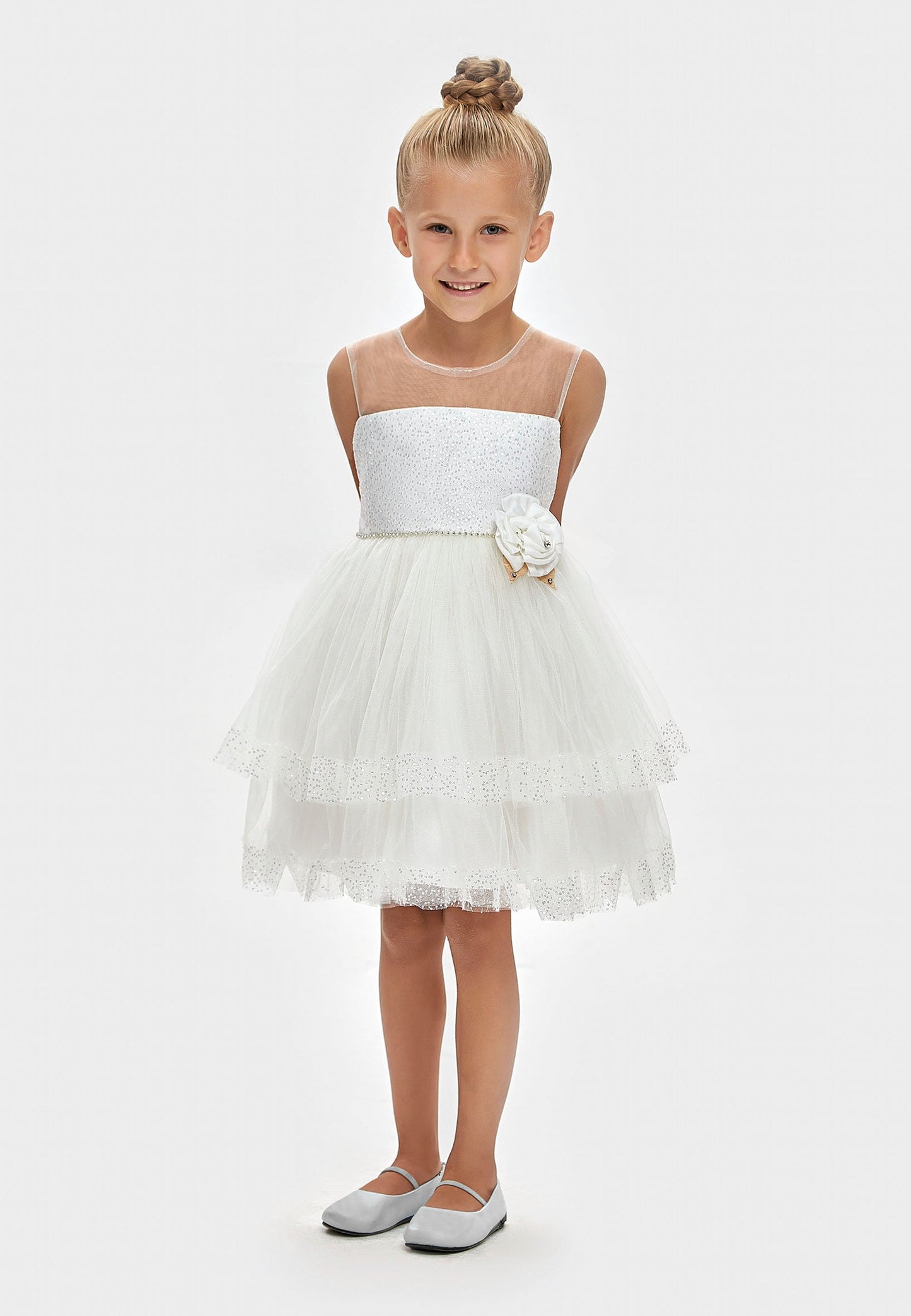 Girl Sleeveless Tulle Solid Color A - Line 1 - 5 Ages Special Occasion Dress White - Unit Price: 22$