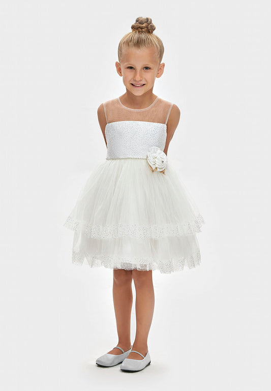 Girl Sleeveless Tulle Solid Color A - Line 1 - 5 Ages Special Occasion Dress White - Unit Price: 22$