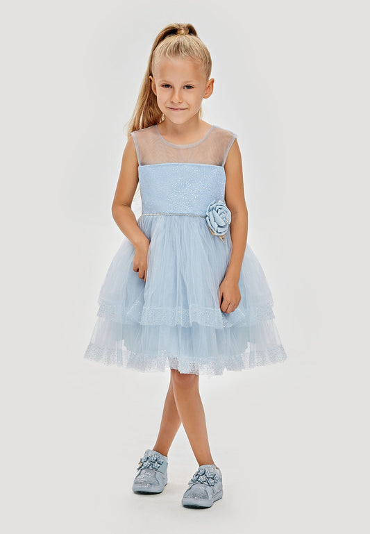 Girl Sleeveless Tulle Solid Color A - Line 1 - 5 Ages Special Occasion Dress Blue - Unit Price:22$