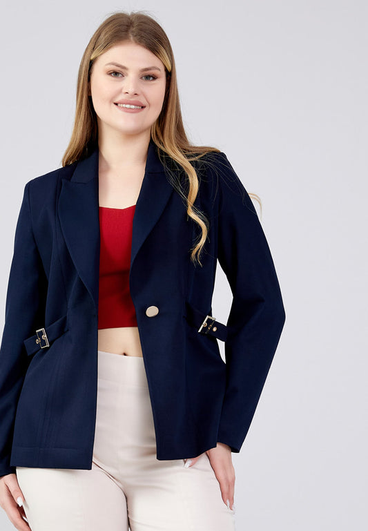 Long Sleeve Polyester Solid Color Plus Size Jacket Navy - Unit Price: 31$