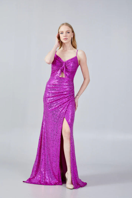 Sleeveless Maxi Sequin Mermaid Regular Wedding Guest Dress Fuchsia - Unit Price: 60$