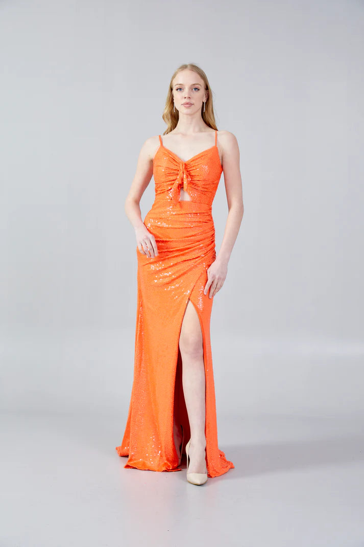 Sleeveless Maxi Sequin Mermaid Regular Wedding Guest Dress Orange - Unit Price: 60$