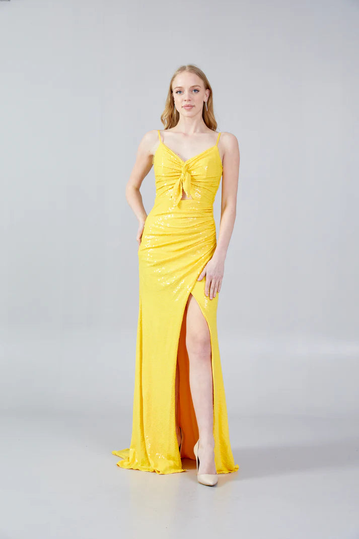 Sleeveless Maxi Sequin Mermaid Regular Wedding Guest Dress Yellow - Unit Price: 60$