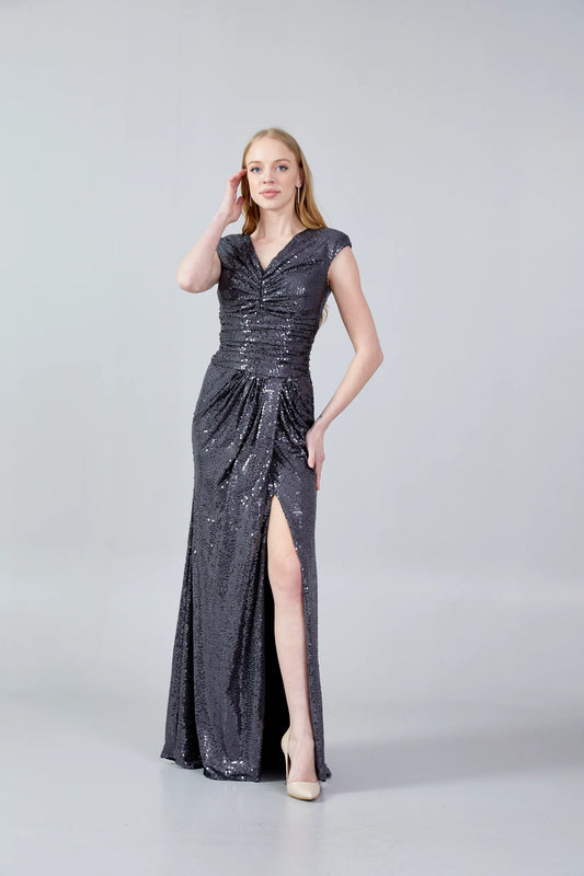 Sleeveless Maxi Sequin Mermaid Regular Wedding Guest Dress Anthracite - Unit Price: 57$