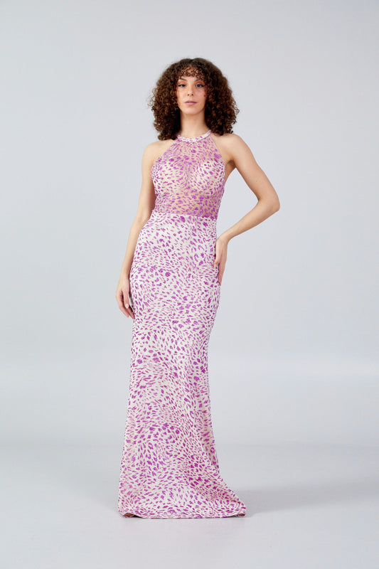 Sleeveless Maxi Sequin Mermaid Regular Wedding Guest Dress Fuchsia-Beige - Unit Price: 40$