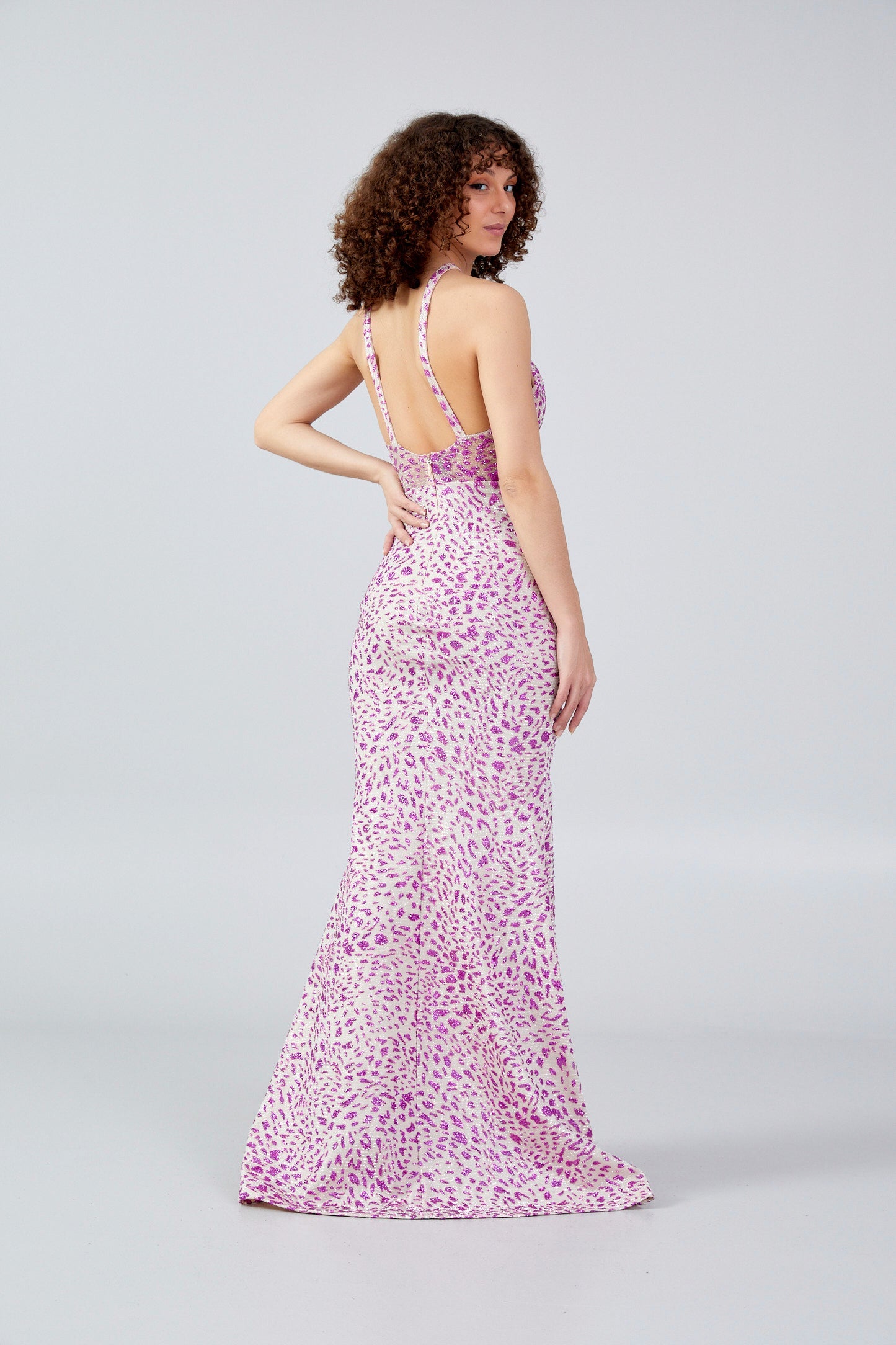 Sleeveless Maxi Sequin Mermaid Regular Wedding Guest Dress Fuchsia-Beige - Unit Price: 40$