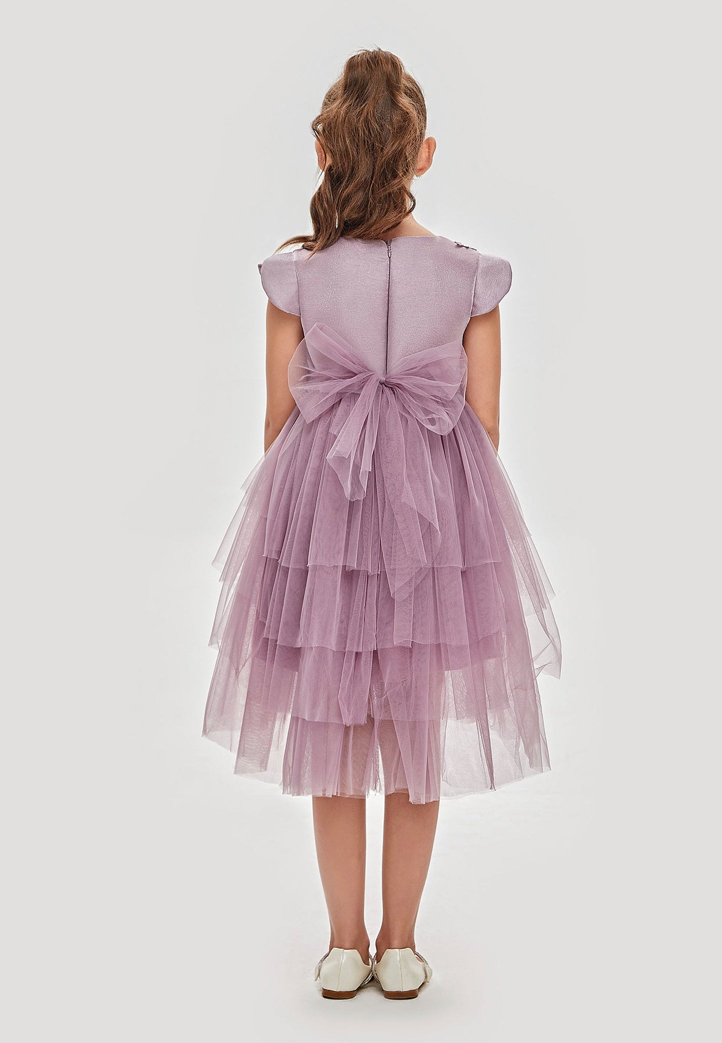 Girl Sleeveless Tulle Floral Column 6 - 10 Ages Special Occasion Dress Lilac - Unit Price: 32$