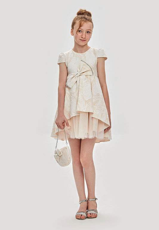 Baby Girl Short Sleeve Viscose Patterned A - Line 6 - 10 Ages Special Occasion Dress Ivory - Unit Price: 29$