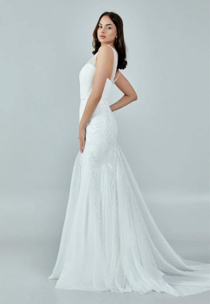 Sleeveless Maxi Tulle Regular Wedding Dress Ecru - Unit Price: 572$