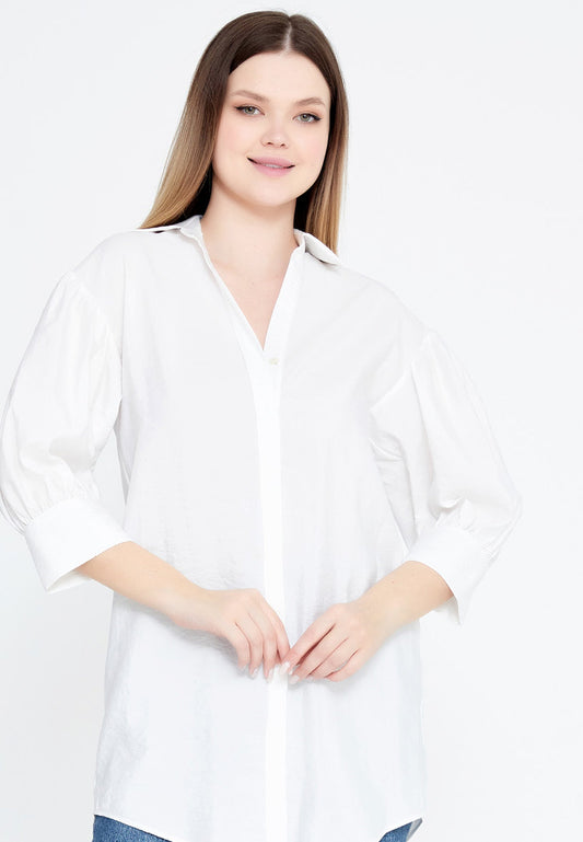 Mid-Length Solid Color Regular Tunic White - Unit Price: 25$