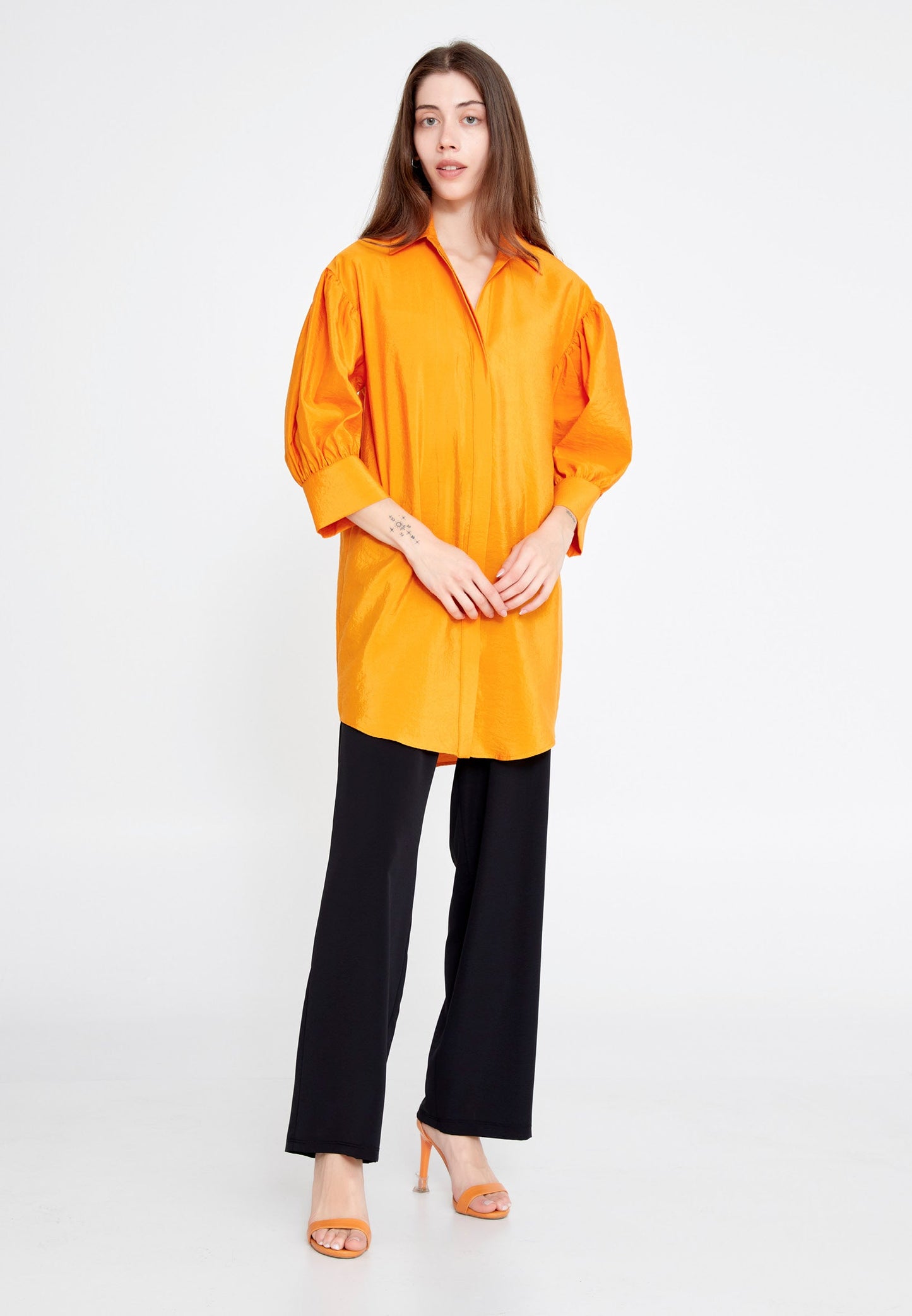 Mid-Length Solid Color Regular Tunic Orange - Unit Price: 25$