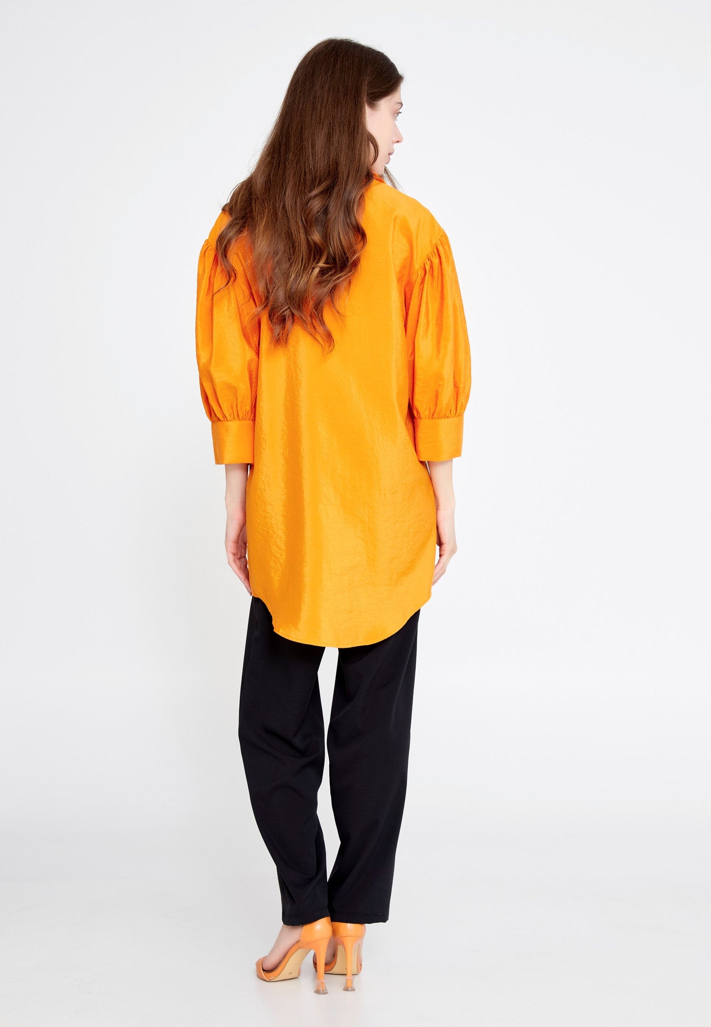 Mid-Length Solid Color Regular Tunic Orange - Unit Price: 25$