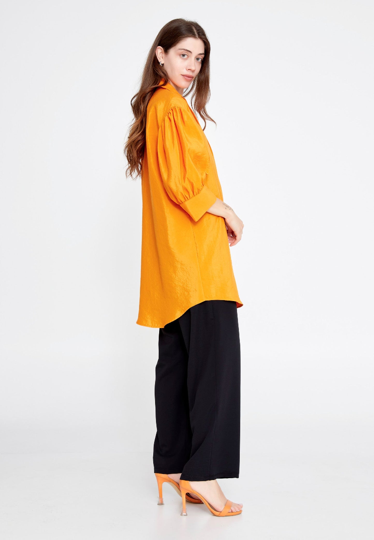 Mid-Length Solid Color Regular Tunic Orange - Unit Price: 25$