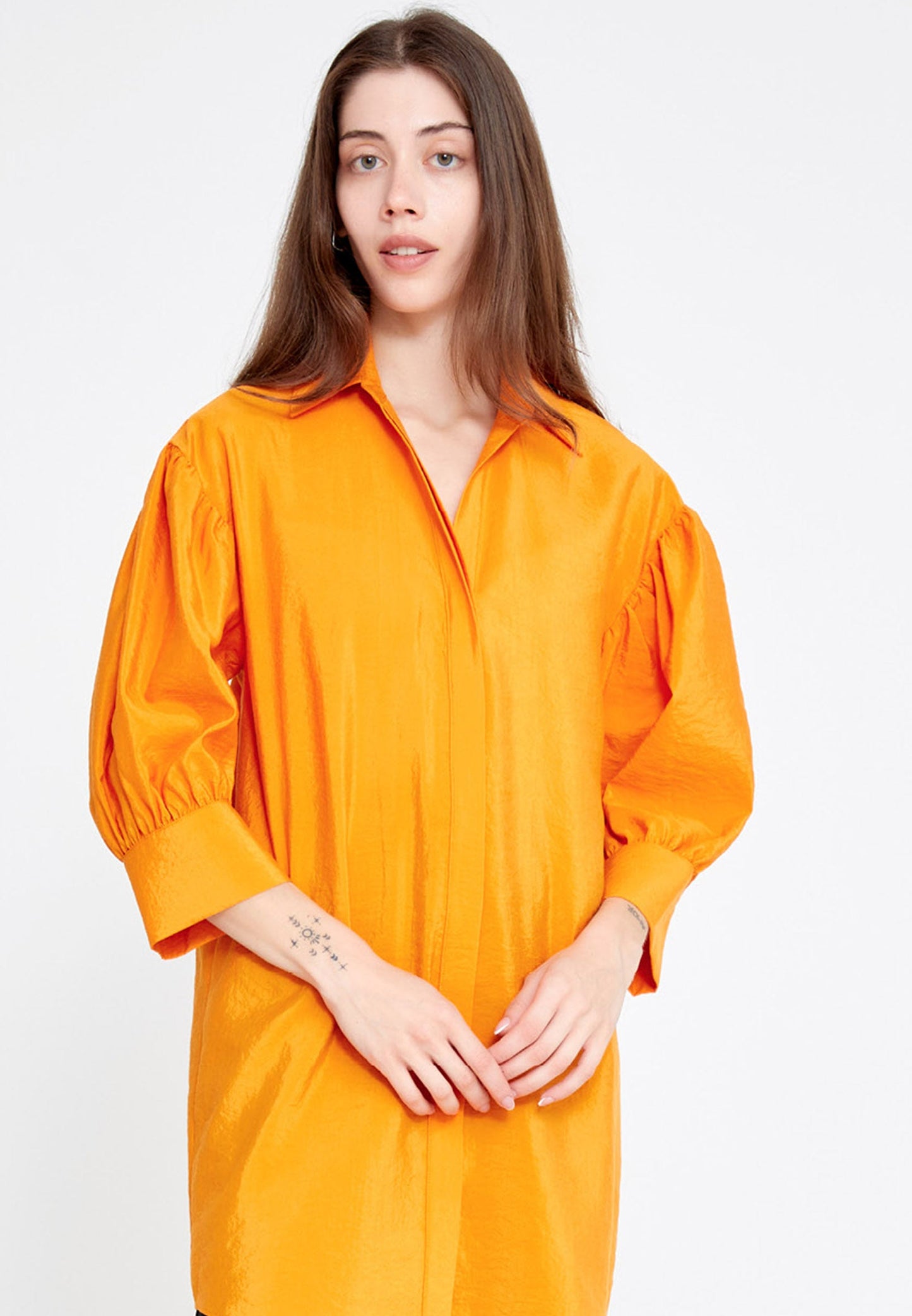 Mid-Length Solid Color Regular Tunic Orange - Unit Price: 25$