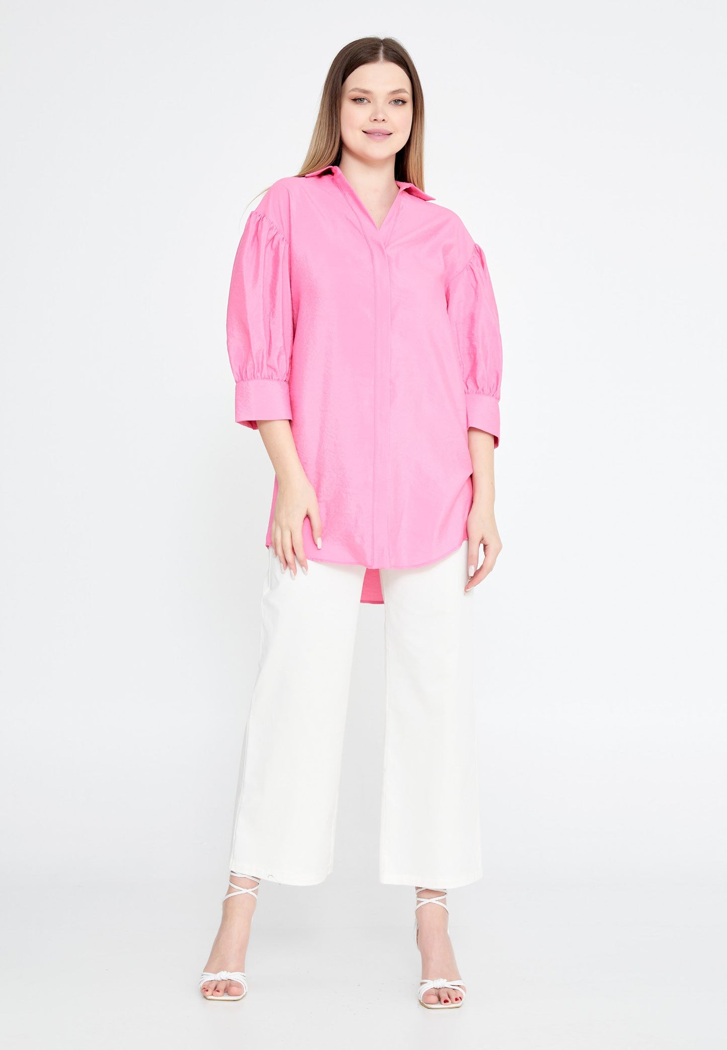 Mid-Length Solid Color Regular Tunic Pink - Unit Price: 25$