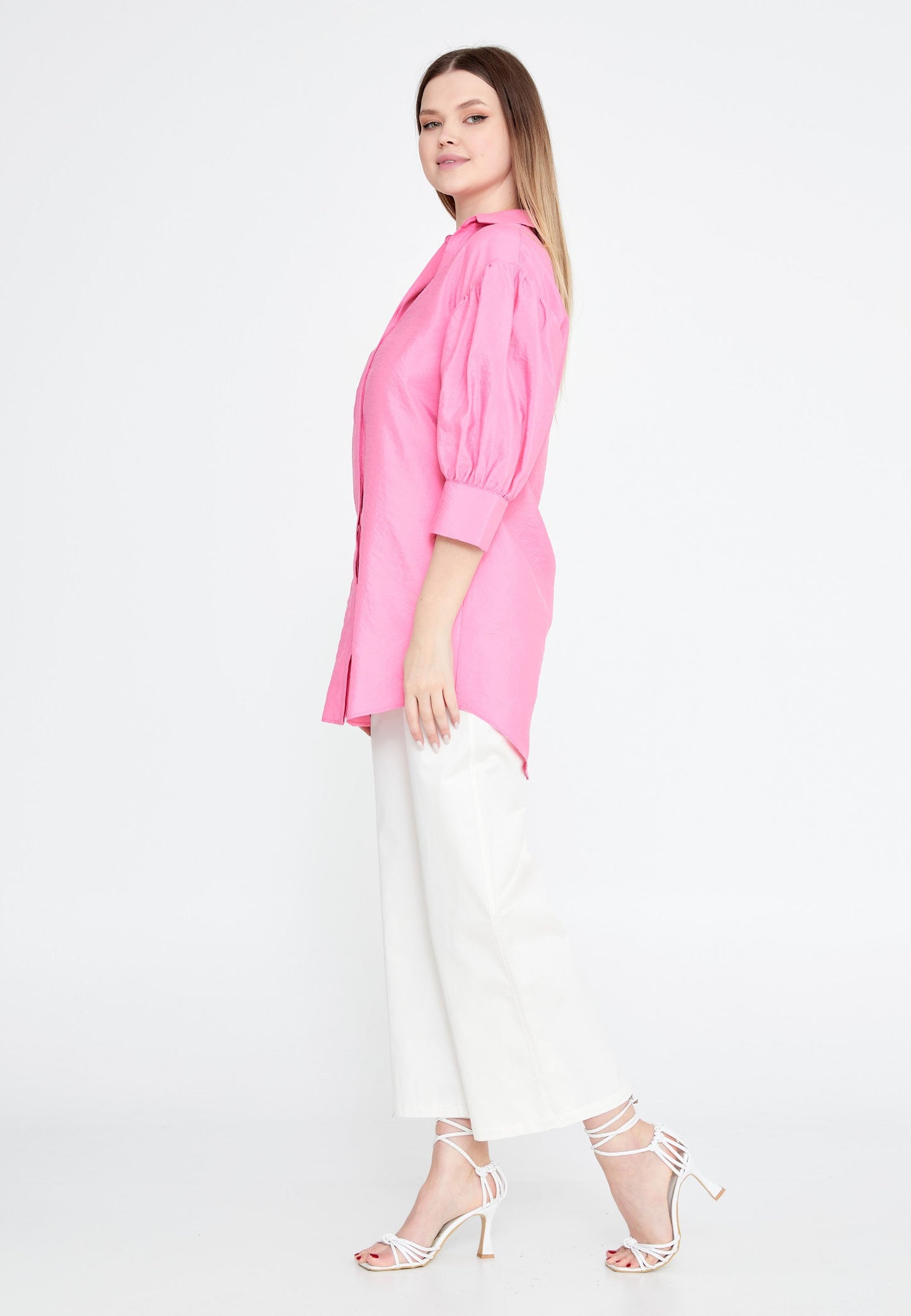 Mid-Length Solid Color Regular Tunic Pink - Unit Price: 25$