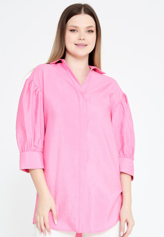 Mid-Length Solid Color Regular Tunic Pink - Unit Price: 25$