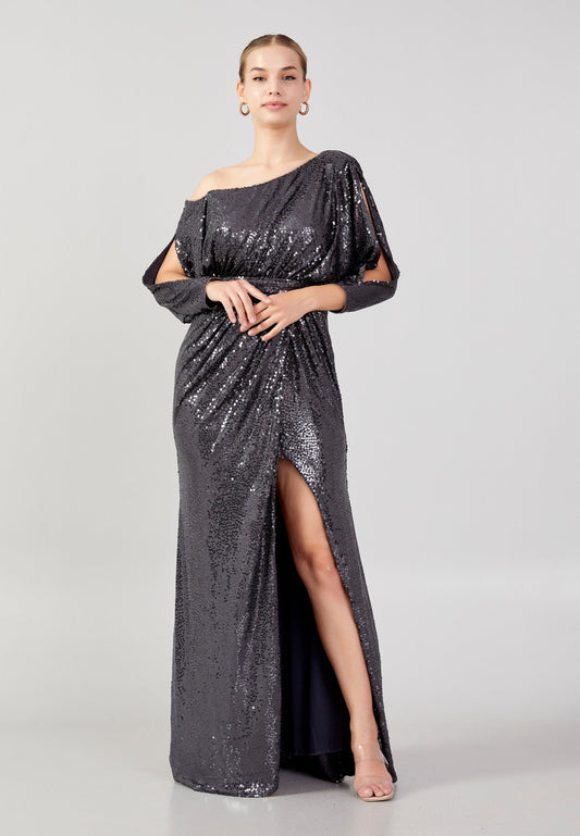 Mid-Length Maxi Sequin Column Plus Size Wedding Guest Dress Anthracite - Unit Price: 110$