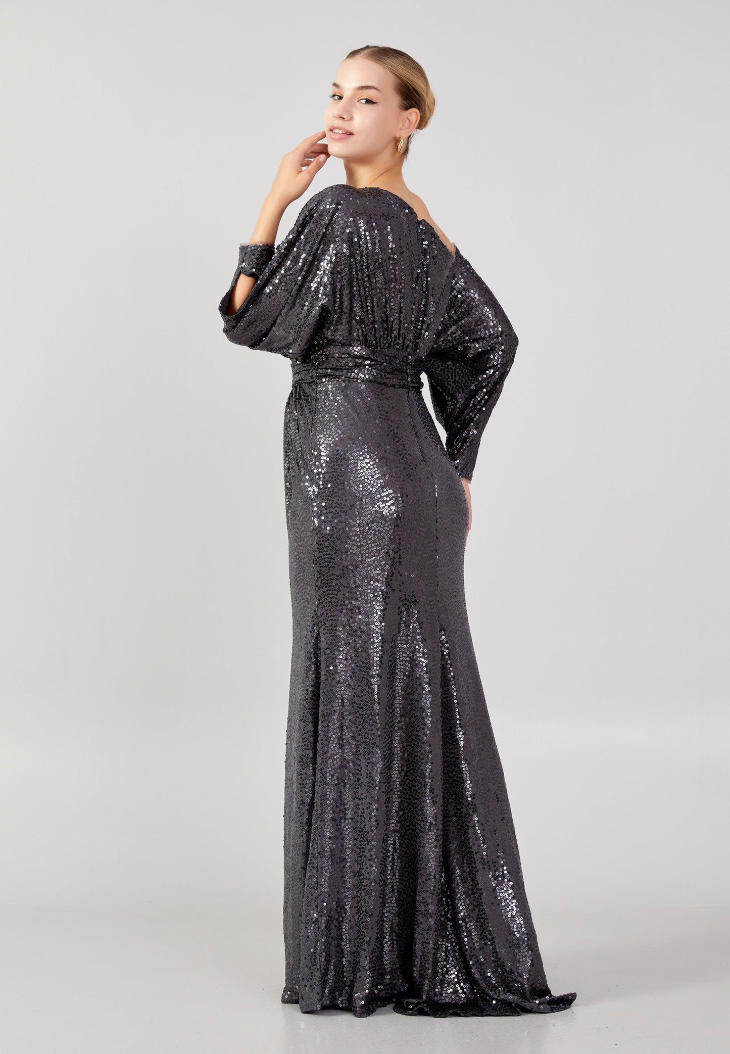 Mid-Length Maxi Sequin Column Plus Size Wedding Guest Dress Anthracite - Unit Price: 110$