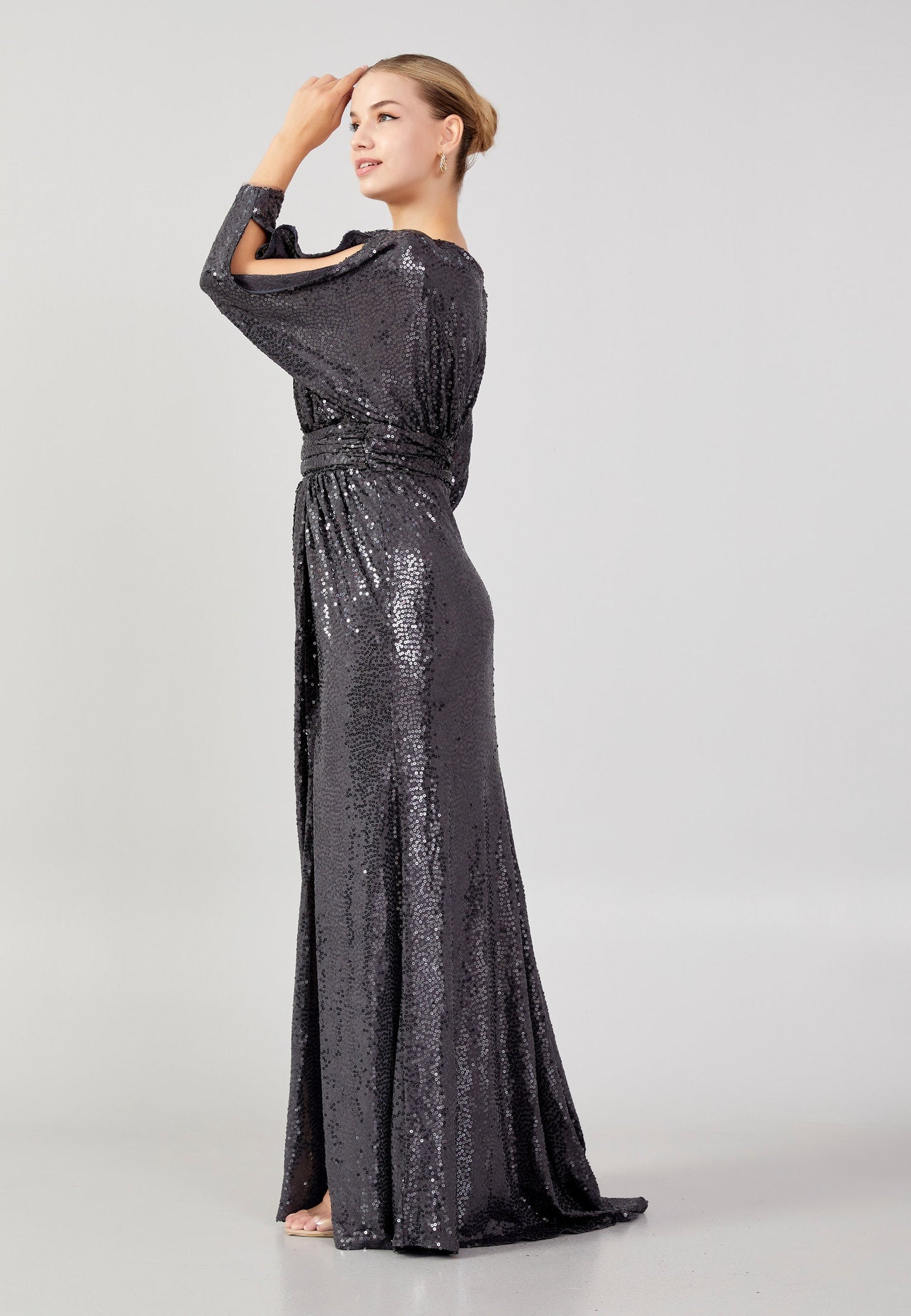 Mid-Length Maxi Sequin Column Plus Size Wedding Guest Dress Anthracite - Unit Price: 110$