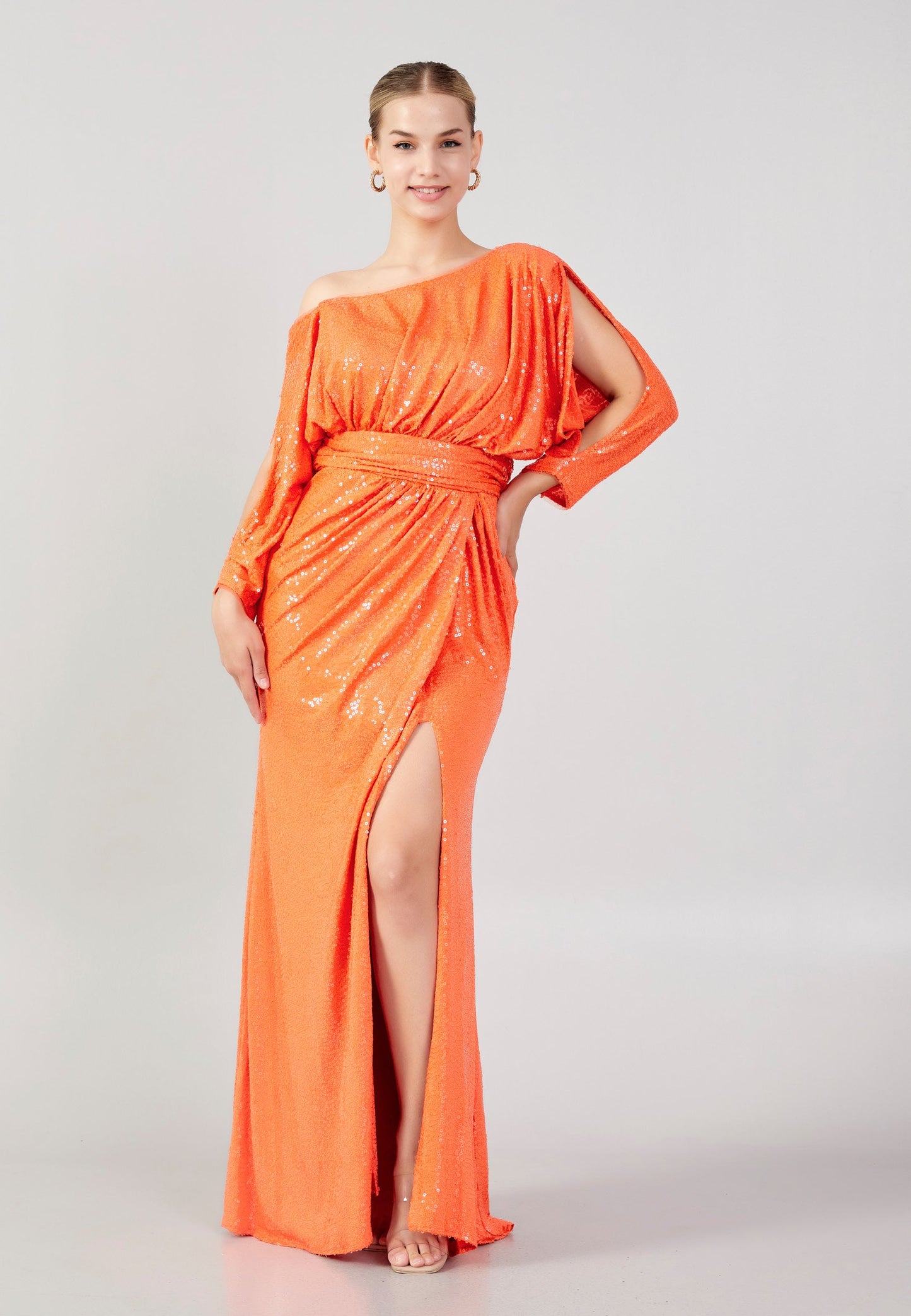 Mid-Length Maxi Sequin Column Plus Size Wedding Guest Dress Orange - Unit Price: 110$