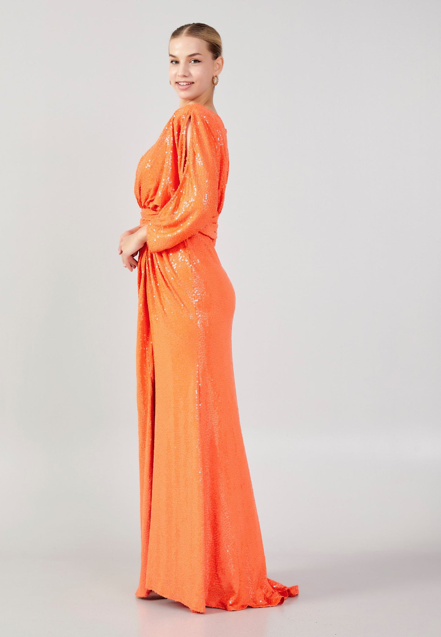 Mid-Length Maxi Sequin Column Plus Size Wedding Guest Dress Orange - Unit Price: 110$