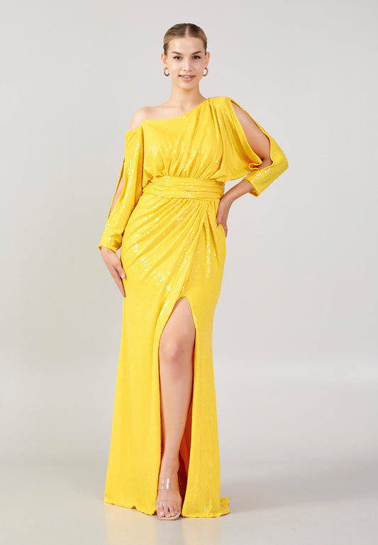 Mid-Length Maxi Sequin Column Plus Size Wedding Guest Dress Yellow - Unit Price: 110$