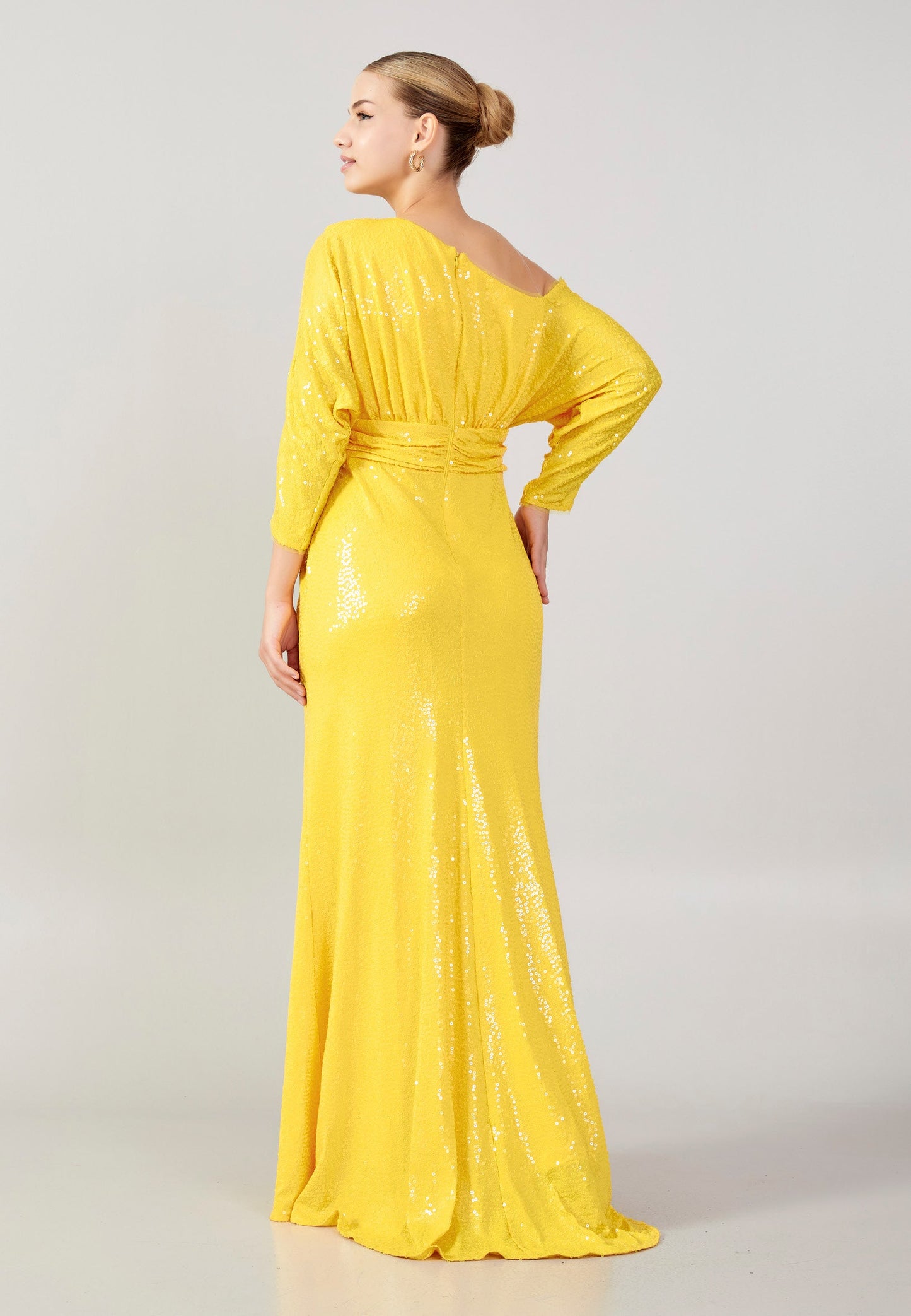 Mid-Length Maxi Sequin Column Plus Size Wedding Guest Dress Yellow - Unit Price: 110$