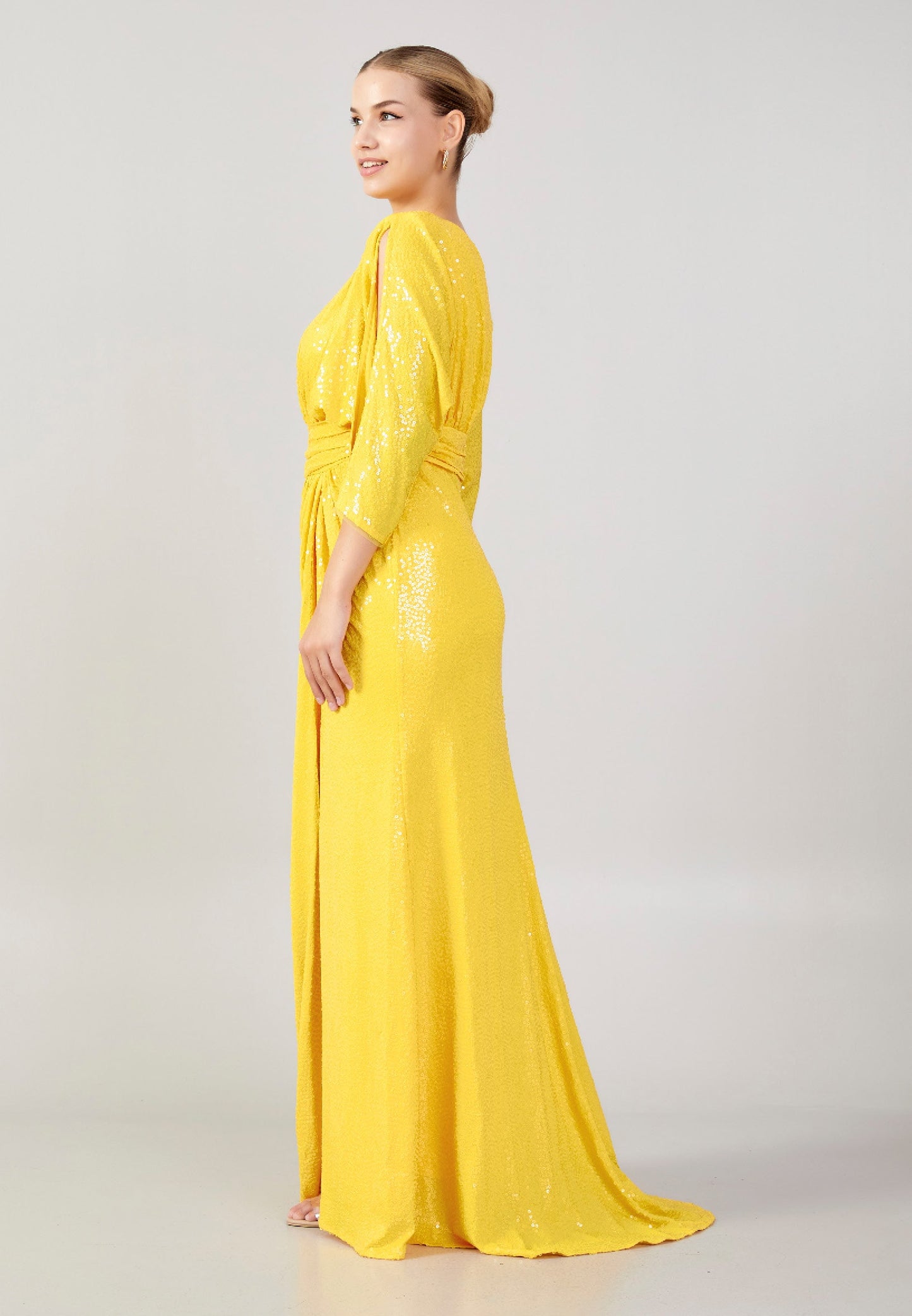 Mid-Length Maxi Sequin Column Plus Size Wedding Guest Dress Yellow - Unit Price: 110$