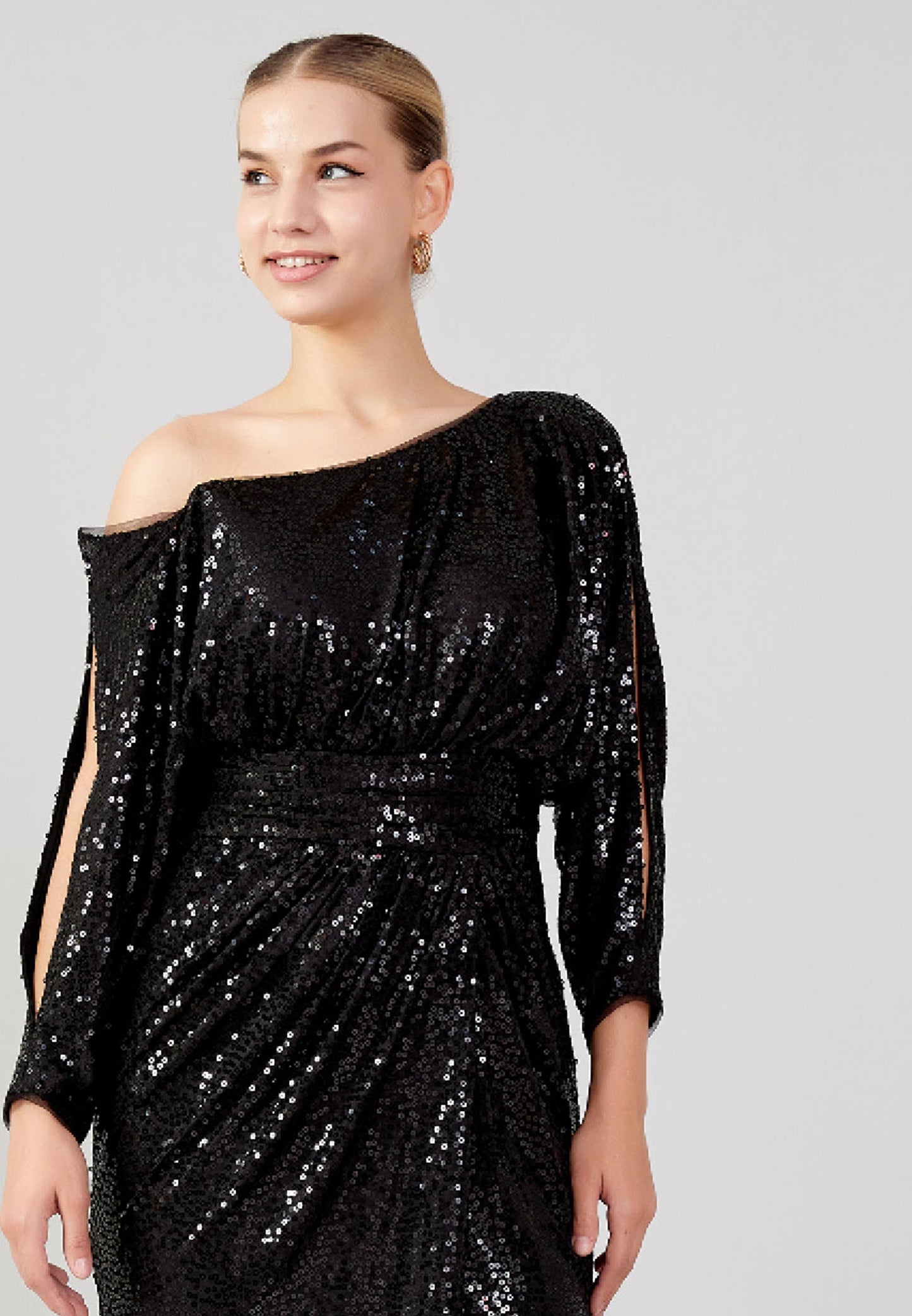 Mid-Length Maxi Sequin Column Plus Size Wedding Guest Dress Black - Unit Price: 110$