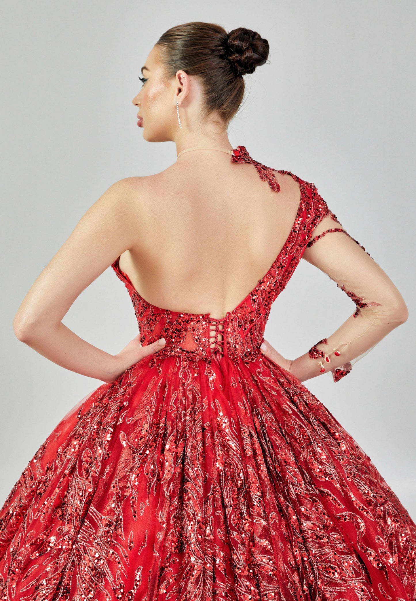 One Shoulder Maxi Sequin Regular Engagement Dress Red - Unit Price:400$