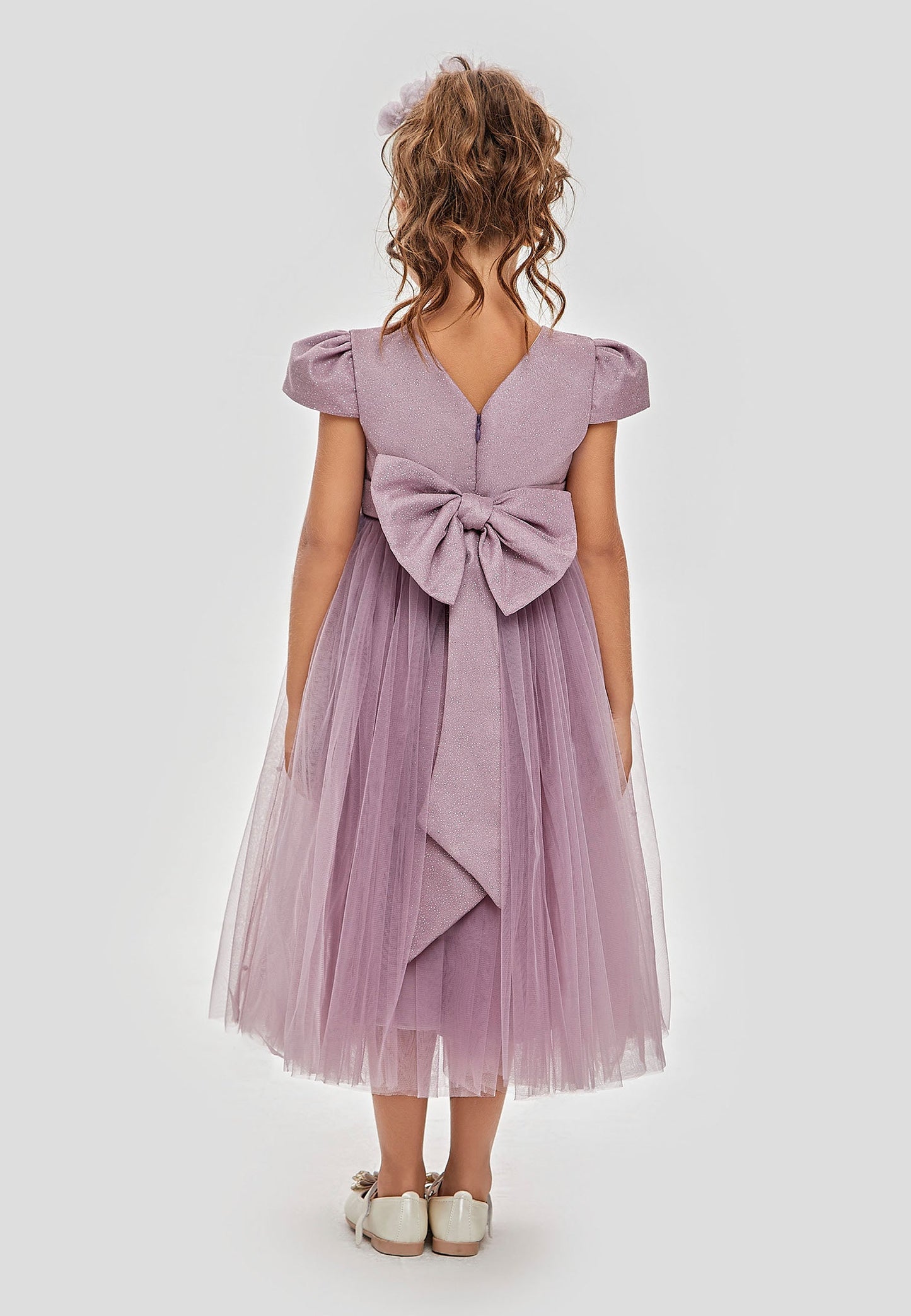 Baby Girl Short Sleeve Tulle Solid Color A - Line 4 - 8 Ages Special Occasion Dress Lilac - Unit Price:29$