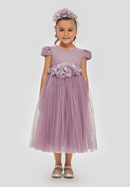 Baby Girl Short Sleeve Tulle Solid Color A - Line 4 - 8 Ages Special Occasion Dress Lilac - Unit Price:29$