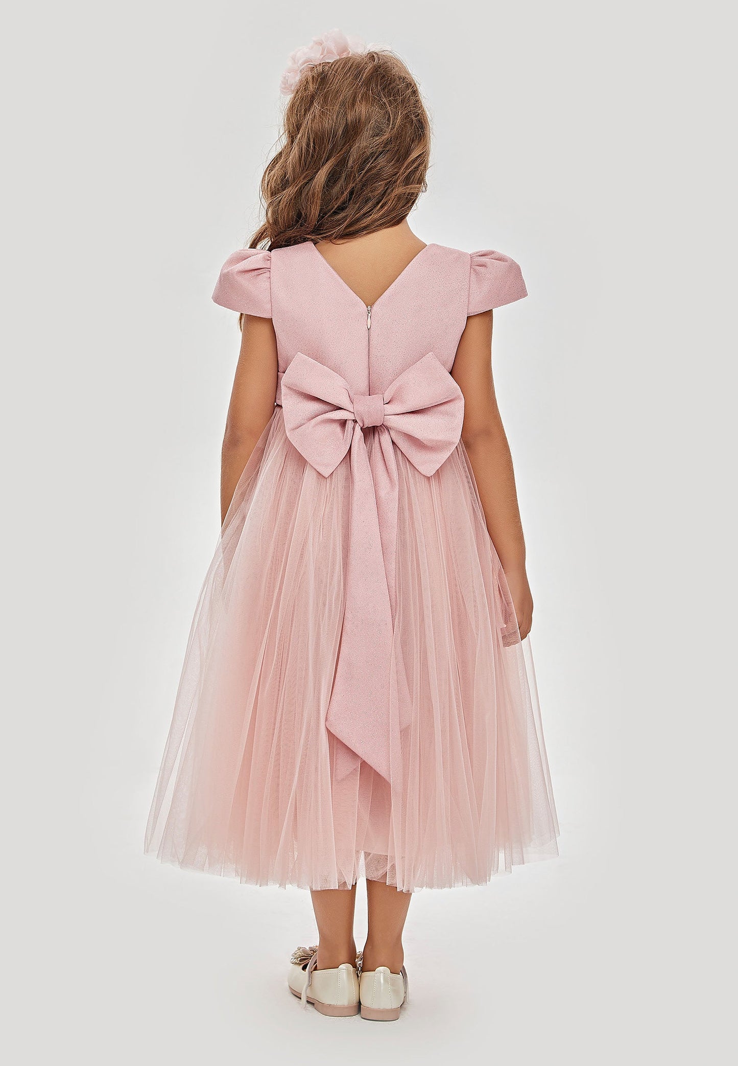 Baby Girl Short Sleeve Tulle Solid Color A - Line 4 - 8 Ages Special Occasion Dress Pink - Unit Price:29$