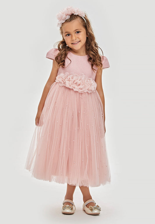 Baby Girl Short Sleeve Tulle Solid Color A - Line 4 - 8 Ages Special Occasion Dress Pink - Unit Price:29$