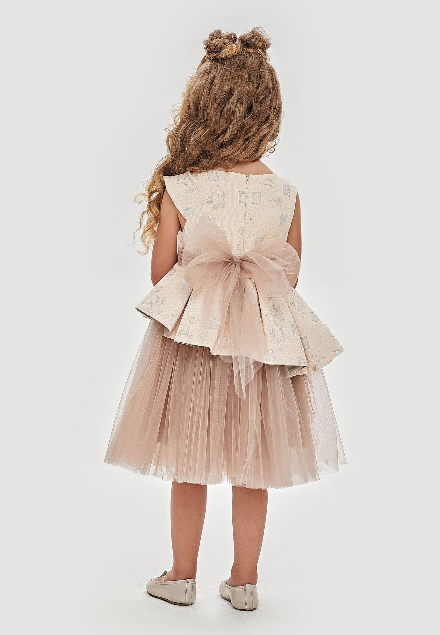 Baby Girl Sleeveless Tulle Patterned A - Line 5 - 9 Ages Special Occasion Dress Salmon-Beige - Unit Price: 29$