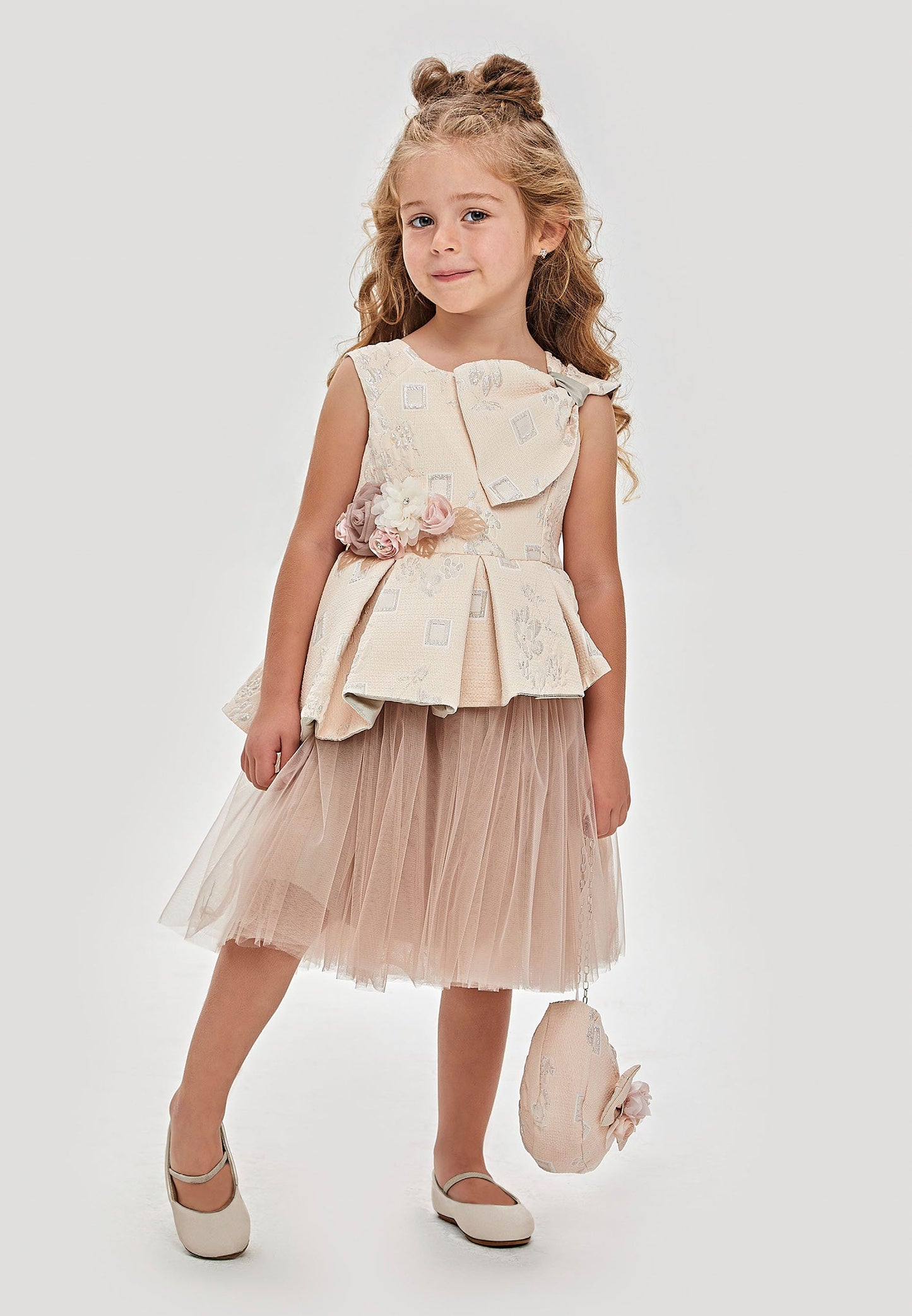 Baby Girl Sleeveless Tulle Patterned A - Line 5 - 9 Ages Special Occasion Dress Salmon-Beige - Unit Price: 29$