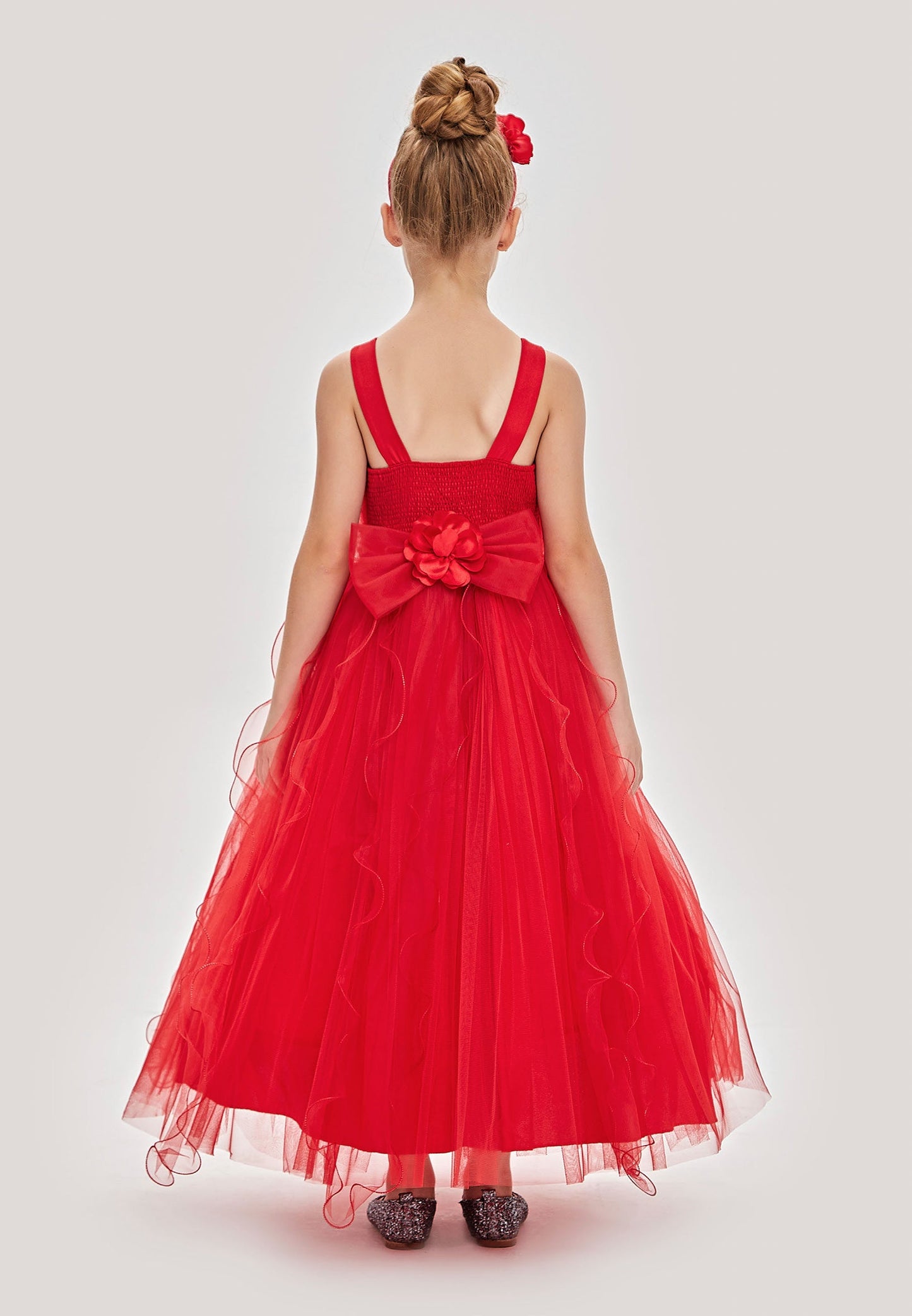 Baby Girl Sleeveless Tulle Solid Color Column 5 - 9 Ages Special Occasion Dress Red - Unit Price: 34$