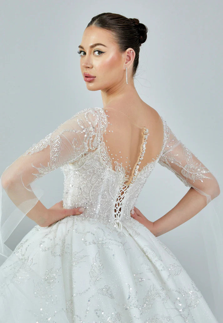 Long Sleeve Maxi Sequin Regular Wedding Dress Ecru - Unit Price: 800$