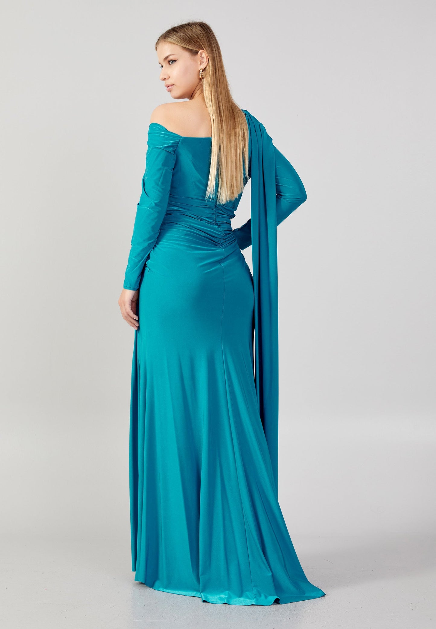 Off Shoulder Maxi Lycra Column Plus Size Wedding Guest Dress Blue - Unit Price: 74$