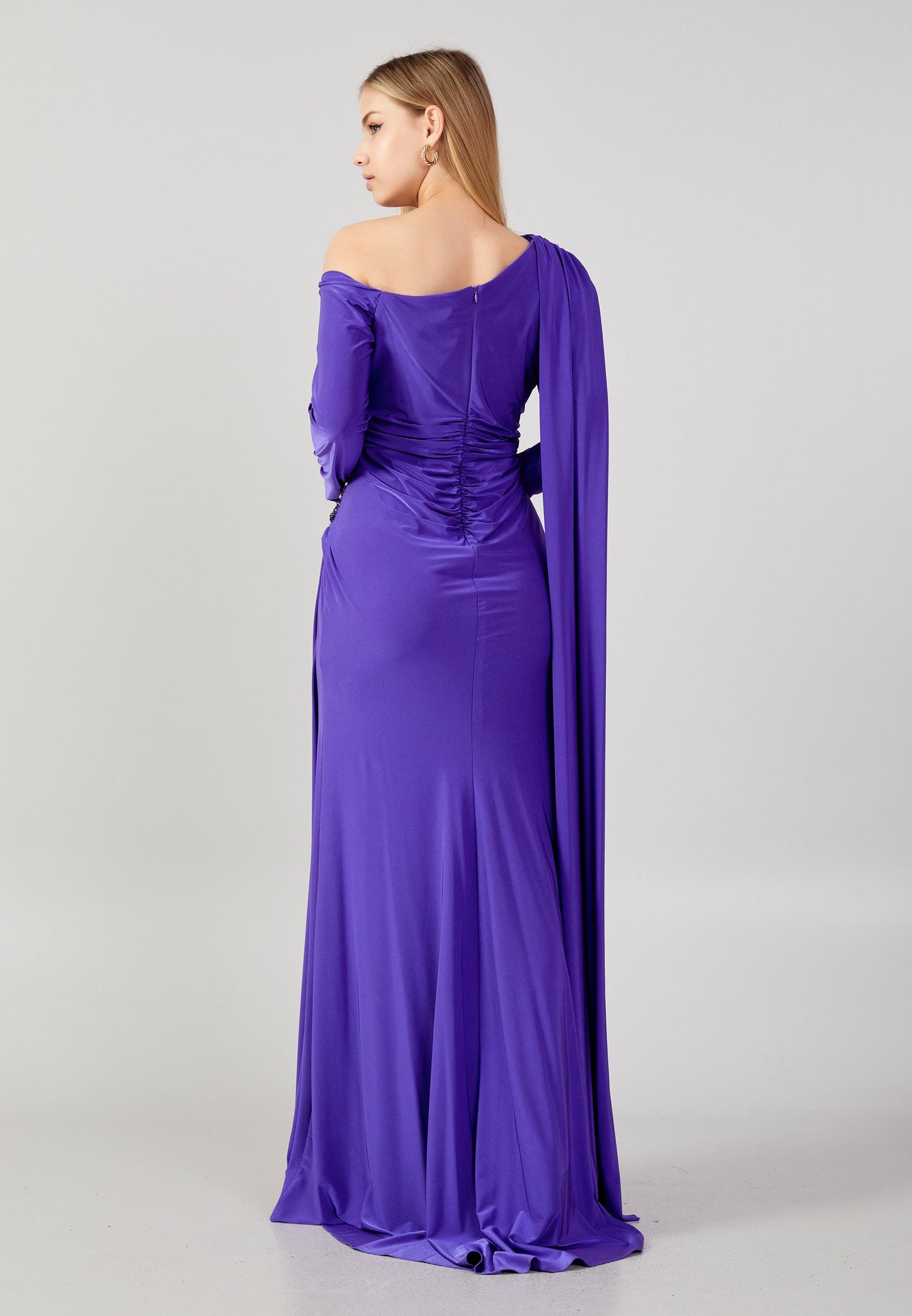 Off Shoulder Maxi Lycra Column Plus Size Wedding Guest Dress Purple - Unit Price: 74$