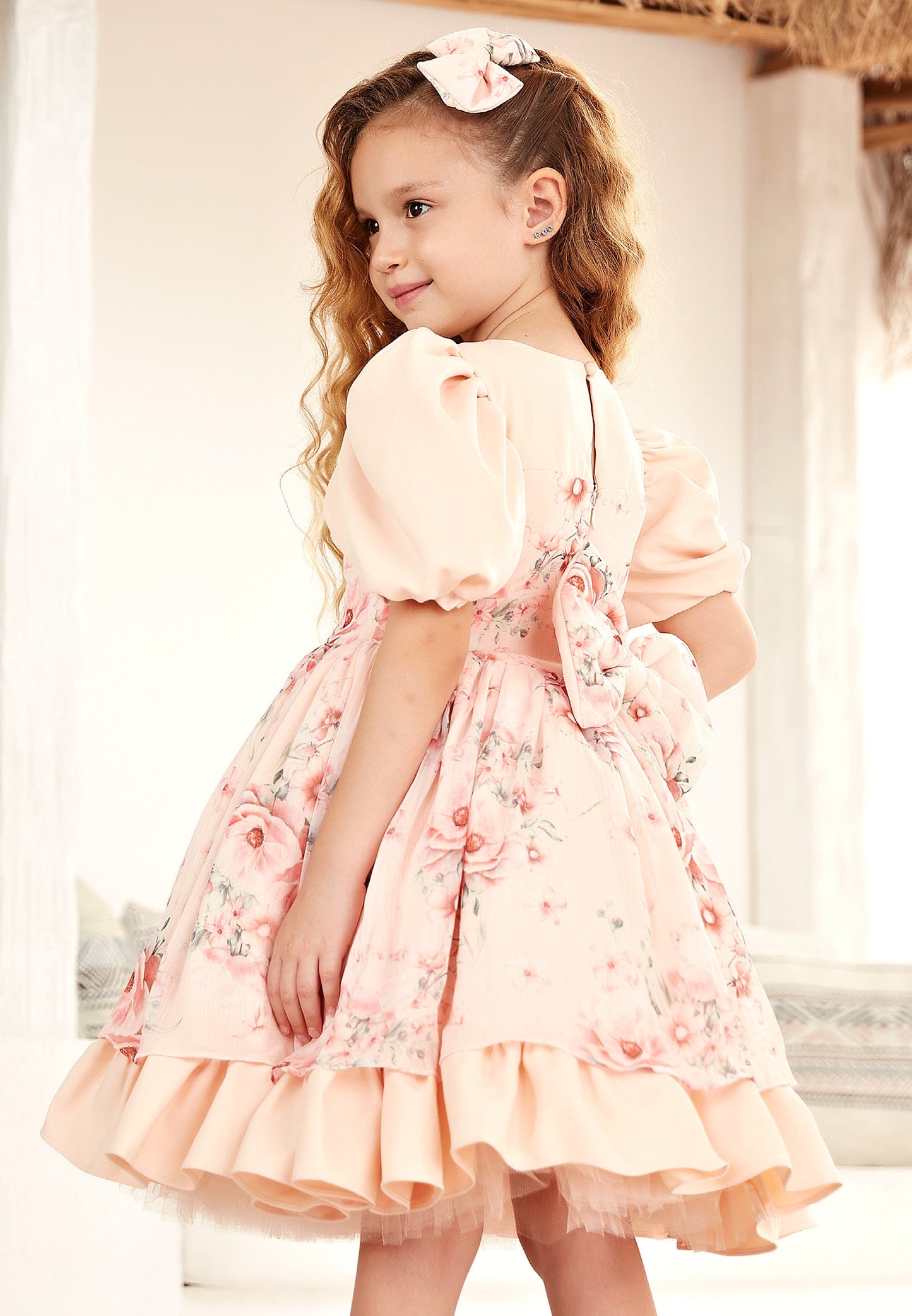 Baby Girl Short Sleeve Viscose Floral Column 4 - 11 Ages Special Occasion Dress Pink - Unit Price: 36$