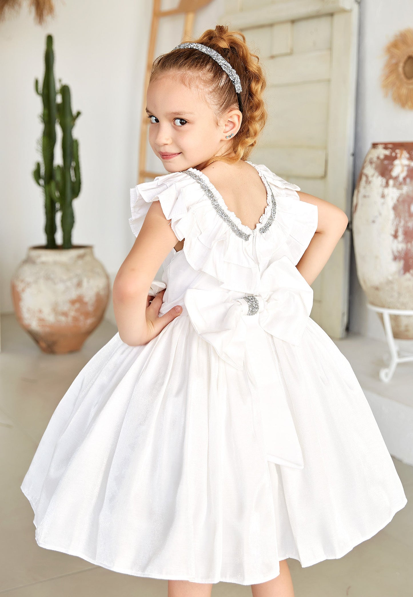 Baby Girl Sleeveless Poplin Solid Color A - Line 4 - 11 Ages Special Occasion Dress White - Unit Price: 34$