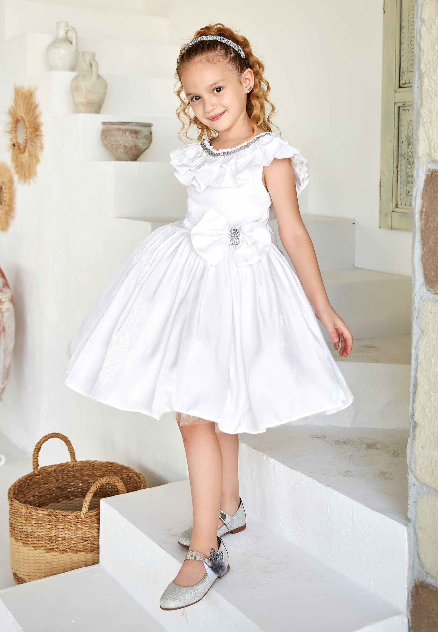 Baby Girl Sleeveless Poplin Solid Color A - Line 4 - 11 Ages Special Occasion Dress White - Unit Price: 34$