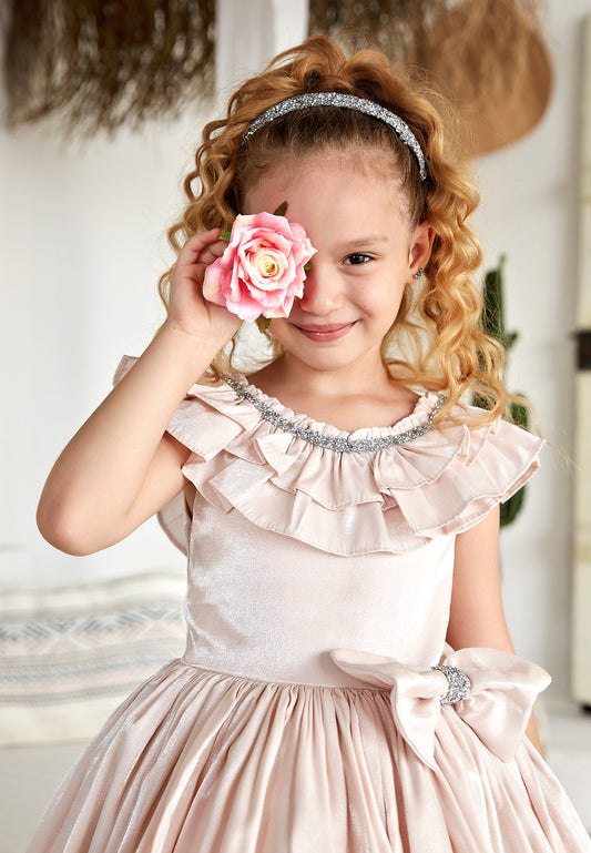 Baby Girl Sleeveless Poplin Solid Color A - Line 4 - 11 Ages Special Occasion Dress Pink - Unit Price: 34$