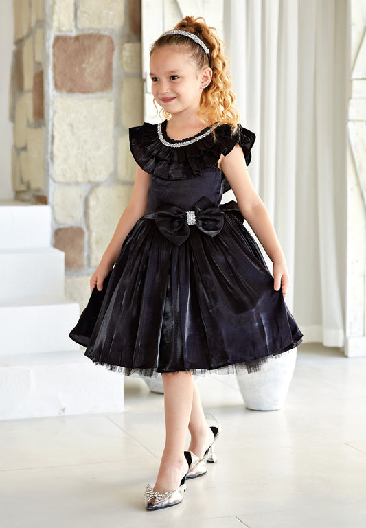 Baby Girl Sleeveless Poplin Solid Color A - Line 4 - 11 Ages Special Occasion Dress Black - Unit Price: 34$