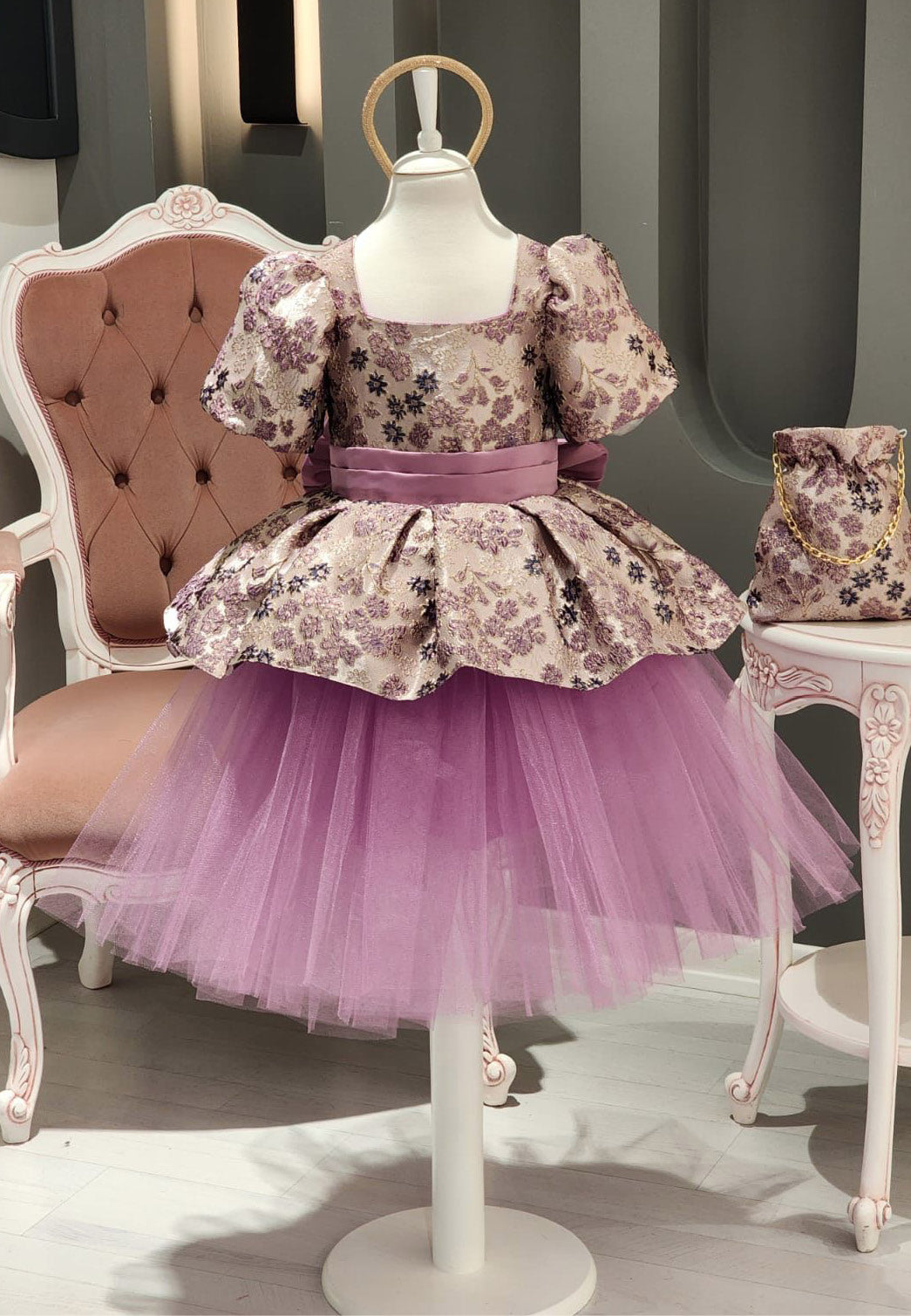 Baby Girl Short Sleeve Tulle Floral A - Line 4 - 8 Ages Special Occasion Dress Lilac - Unit Price: 43$