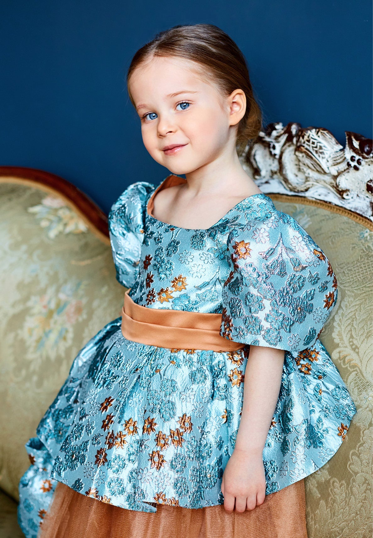 Baby Girl Short Sleeve Tulle Floral A - Line 4 - 8 Ages Special Occasion Dress Green-Brown - Unit Price: 43$