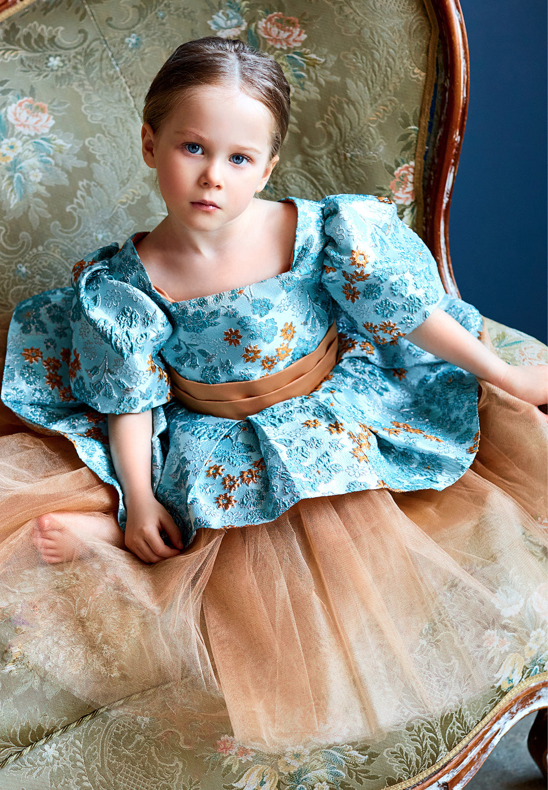 Baby Girl Short Sleeve Tulle Floral A - Line 4 - 8 Ages Special Occasion Dress Green-Brown - Unit Price: 43$